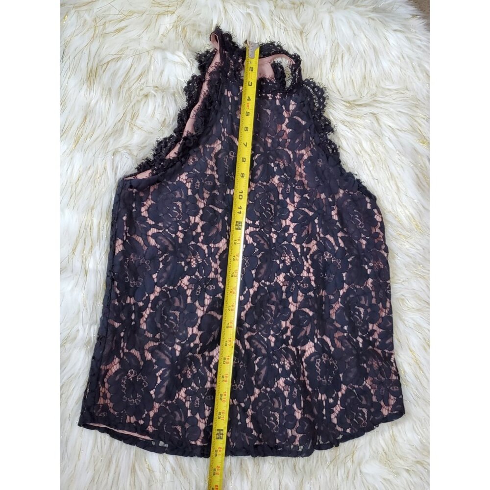 ee:some Vision Lace Hi Neck Round Hem Tank Top Size S Black Lace Nude Lining - Picture 8 of 11